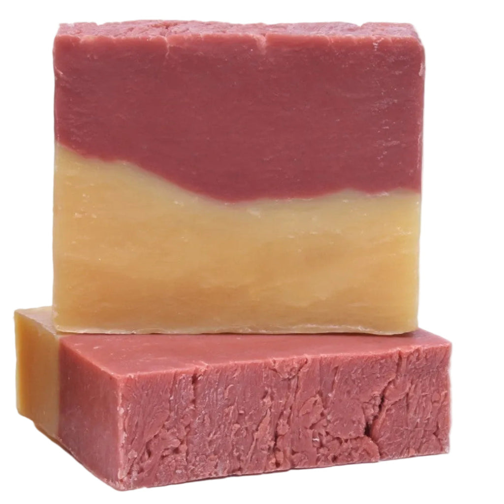 Two layered soap bar on a white background.  