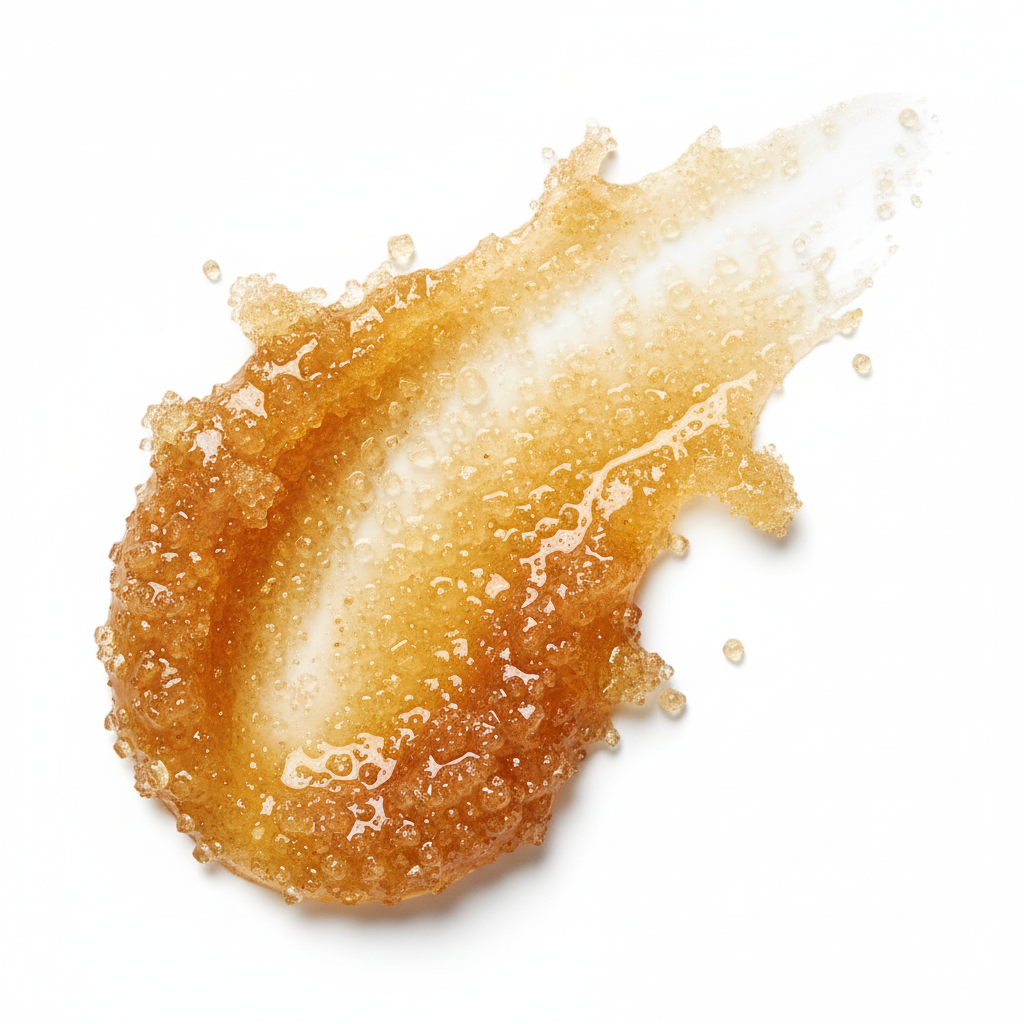 Exfoliating sugar scrub smear of Formula No. 186 Berries + Vanilla Body Polish on a white background.