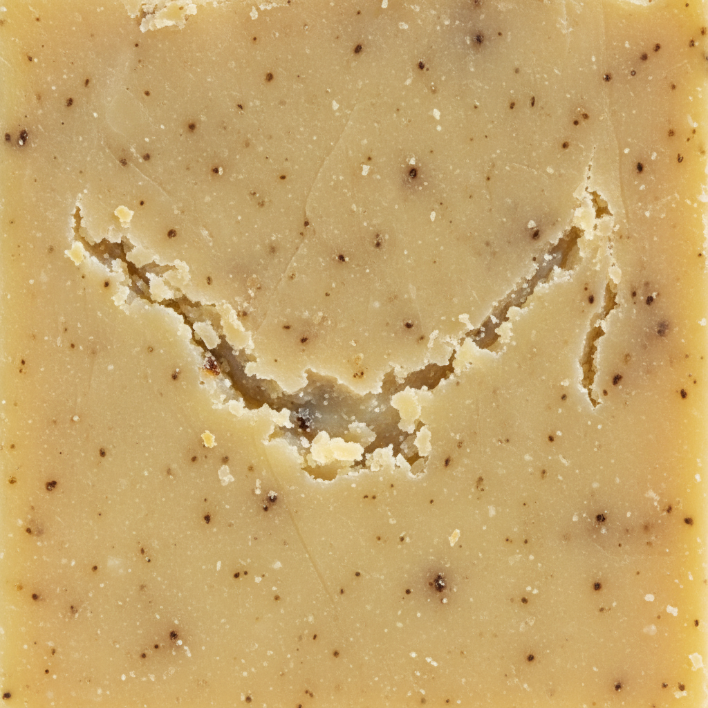 Close-up of a bar of soap with a cracked surface