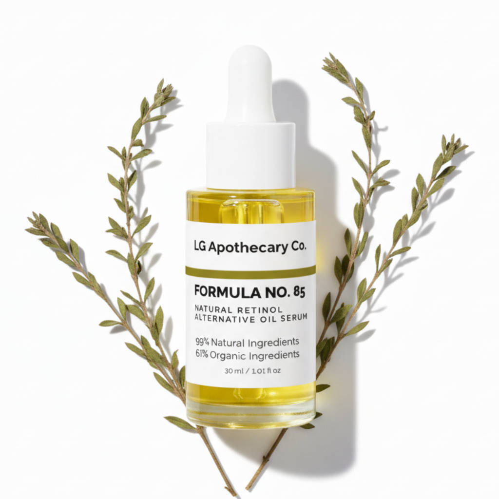 LG Apothecary Co. skincare serum bottle with dropper on a white background