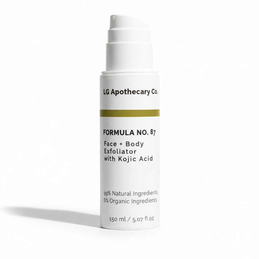 LG Apothecary Co. Formula No. 87 Face + Body Exfoliator with Kojic Acid on a white background