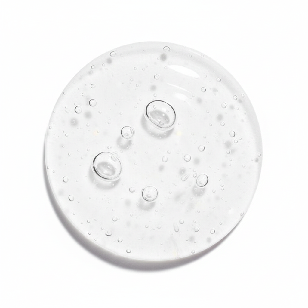 Clear gel with bubbles on a white background.   