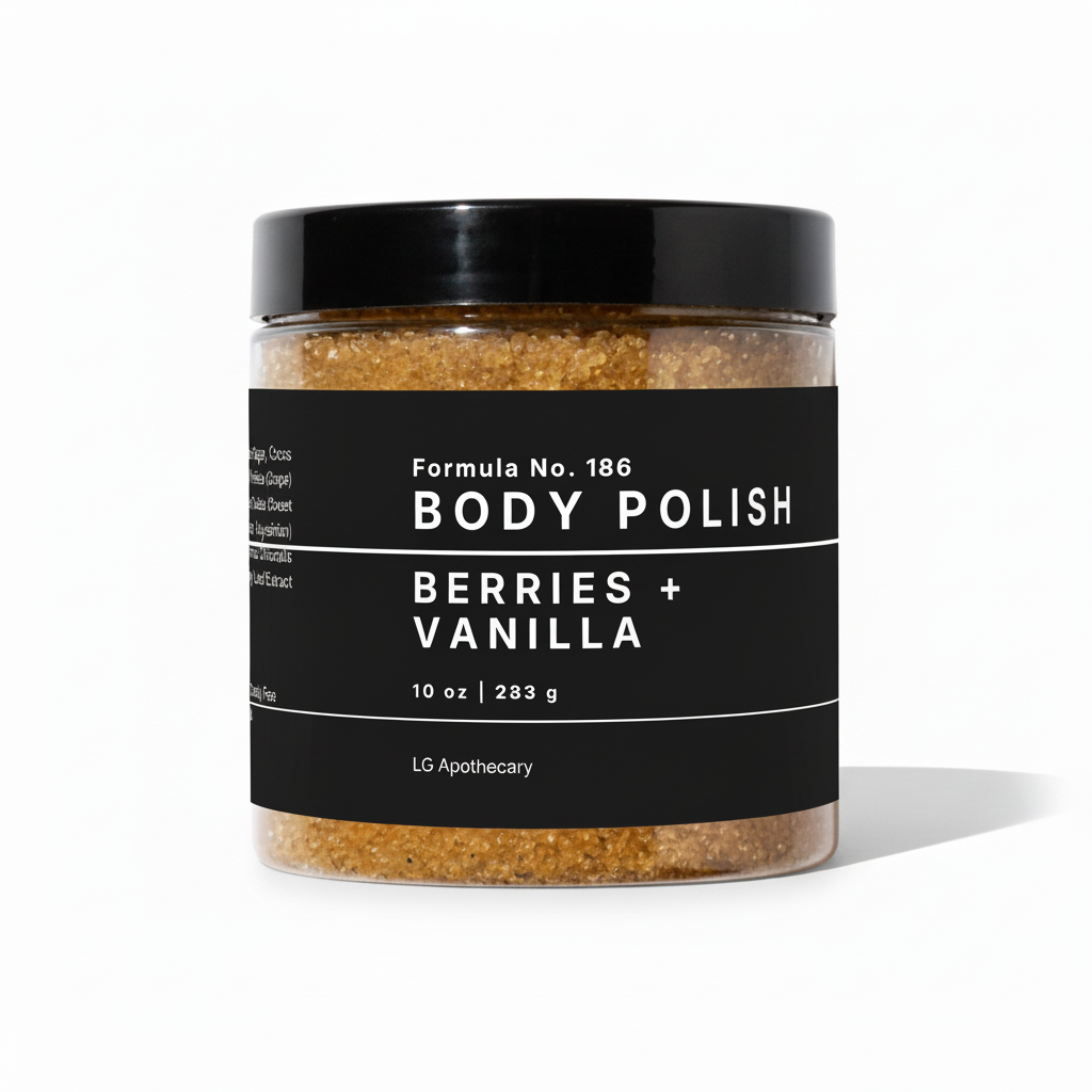 Jar of Formula No. 186 Berries + Vanilla Body Polish centered on a white background with a soft shadow.