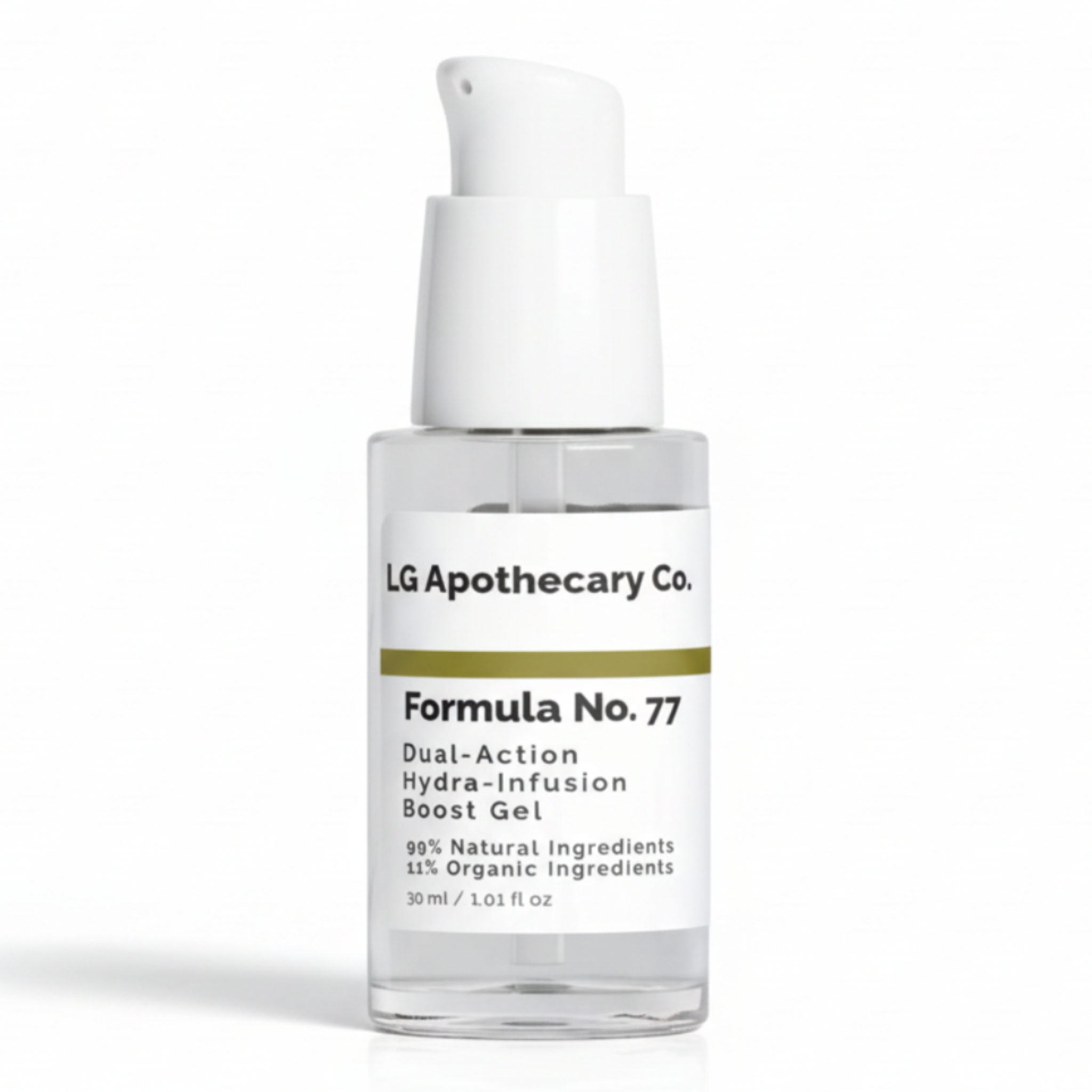 Skincare bottle labeled 'LG Apothecary Co. Formula No. 77' on a white background