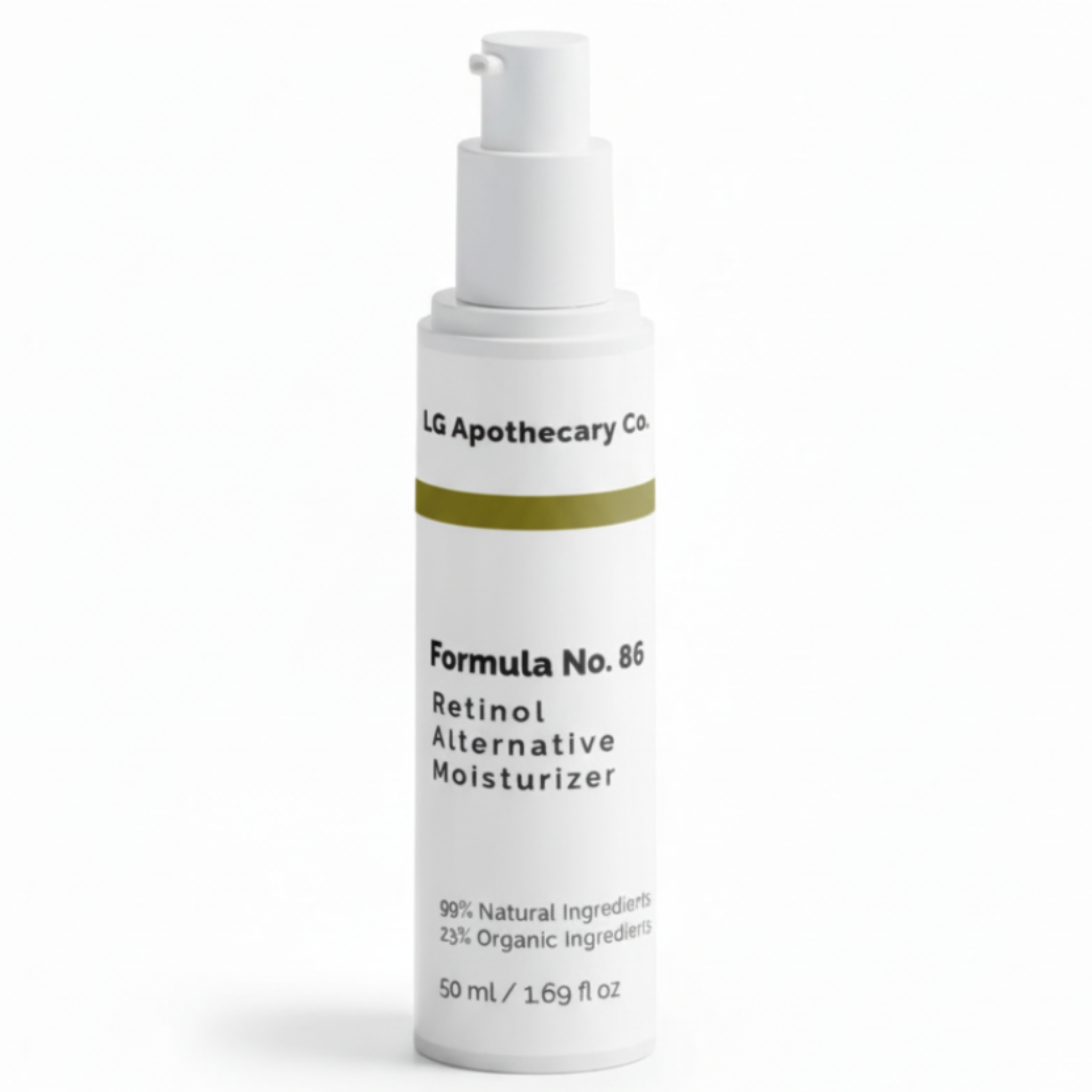 Skincare bottle labeled 'LG Apothecary' on a white background