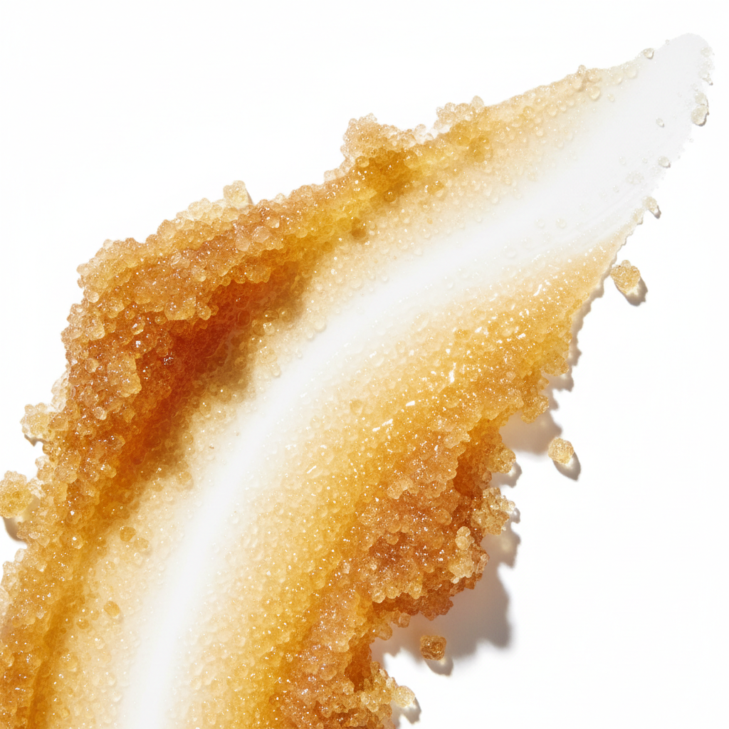 Close-up of a brown sugar scrub on a white background