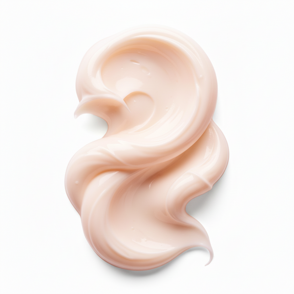 Swirl of light pink cream on a white background